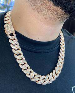 Cadena cubana de Plata de Ley 925 con tacto de oro blanco de 14 quilates, cadena cubana VVS1 Moissanite Diamond, cadena cubana para hombres - Product Image 2