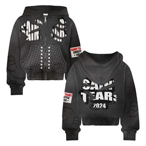 Sweat à capuche brodé sur mesure 100% coton polaire pour hommes en détresse délavé à l'acide avec patch en strass vêtements d'hiver - Product Image 4