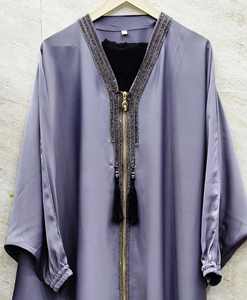 Ropa musulmana tradicional islámica elegante y modesta para mujer, ropa de fiesta con cremallera abierta frontal, estilo Abaya, accesorio incluido - Product Image 1