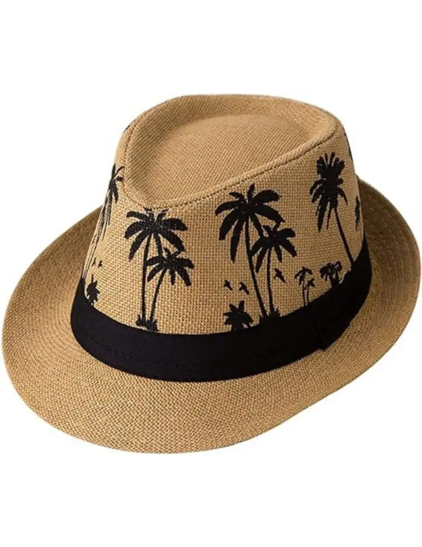 Chapeaux de paille Panama bord court cocotier imprimé été plage soleil pour hommes femmes pratique à la mode Protection solaire