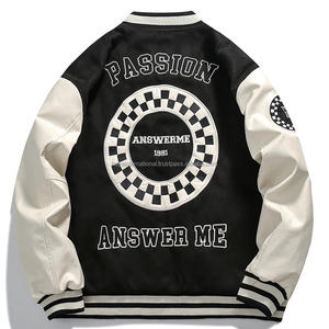 Custom <b>Men's</b> Winter Black Casual Varsity <b>Bomber</b> Jacket Windproof Wool Stand Collar Solid Custom Embroidered <b>Leather</b> Canvas - Product Image 2