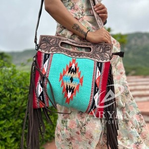Nuevos bolsos de mano con flecos Jacquard Color turquesa Sling Bohemian Aztec Fabric Bags Elegantes bolsos de Venta caliente para mujeres - Product Image 1