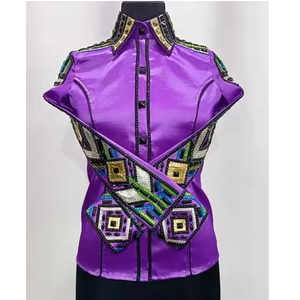 Camisa de Tafetán Elástico con Lentejuelas para Montar a Caballo para Mujer, Ropa Ecuestre para Exhibición Western, Diseño Único y Cómodo - Product Image 1