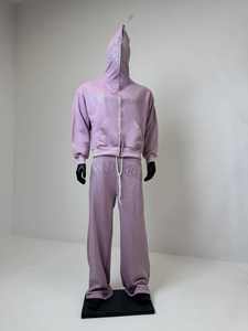 ชุดวอร์มฤดูหนาวแบบมีซิป เสื้อฮู้ดครอปแบบดิสเทรส ชุดวอร์มลายฟอกสี ประดับคริสตัล ชุดแทรคสูทผู้ชายทรงโอเวอร์ไซส์ - Product Image 4