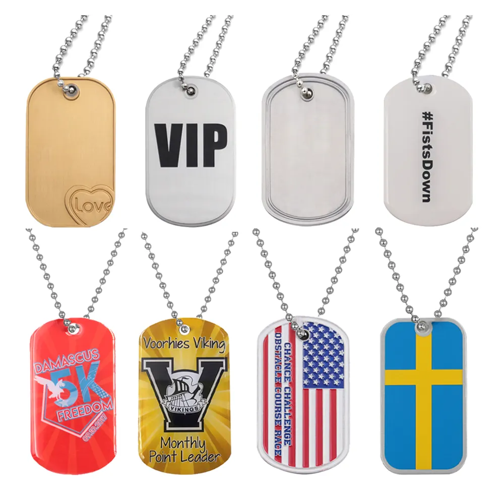 Custom metal aluminum dogtag necklace chains pendant sublimation blank stainless steel dog tag for engraving
