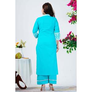 Elegante Conjunto de Kurta de Chifón Azul Agua Bordado con Dupatta - Product Image 4