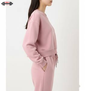 Sudadera con Capucha de Invierno, Estilo Urbano, Gruesa, Corta, Holgada, de Poliéster/Algodón, con Logotipo Personalizado, Estampado en Relieve, Cuello en V, 2 Piezas, Precio de Fábrica - Product Image 6