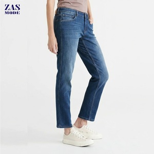 New Arrival Custom Vintage Denim Washed Breathable Eco-Friendly INS Hot Sale Mid Waist Mom <b>Jeans</b> Women <b>Jeans</b> Zipper <b>Button</b> - Product Image 1