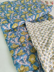 Hand Block Print Razai <b>Quilt</b> California Size Cotton Floral Quilted <b>Bedding</b> - Product Image 3