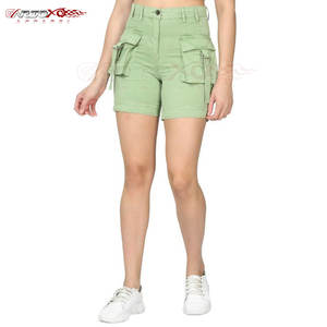 Shorts cargo tendance pour femmes, taille haute, respirants, en toile, avec braguette à boutons réglables, 100% coton, haute qualité - Product Image 1