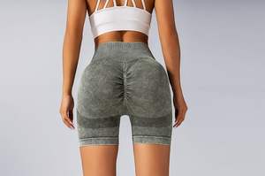 Pantalones cortos de motorista de yoga para mujer, mallas sexis de punto sin costuras, cintura alta, lavado con arena, logotipo personalizado - Product Image 3