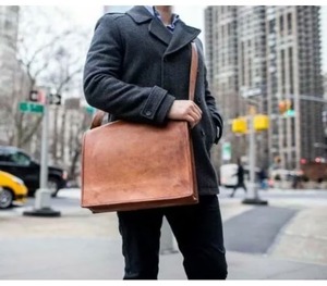 Bolso bandolera de piel de cabra marrón vintage bolso de maletín para ordenador portátil genuino a la moda - Product Image 4