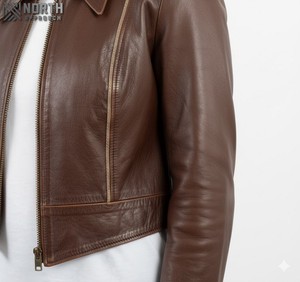 Cheap Price High Quality Women's Winter Genuine Leather Breathable Knitted <b>Canvas</b> Jackets OEM Service Customized Front Logo - Product Image 6