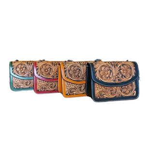 Bolso Bandolera de Cuero de Alta Calidad Hecho a Mano con Grabado Floral Estilo Western, Bolso de Hombro Vintage de Moda Portátil Individual - Product Image 3