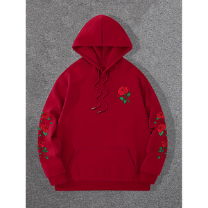 Sudadera con capucha unisex con estampado de rosas rojas personalizadas, jersey de manga larga con cuello redondo, sudadera y chándal para hombres y mujeres - Product Image 4