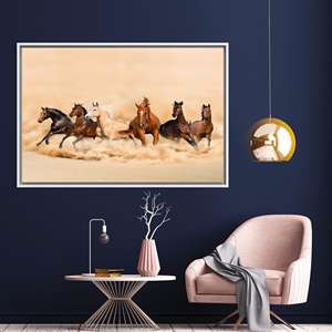Impression sur toile Chevaux au galop : Art mural animalier élégant pour la ferme, toile encadrée blanche - Product Image 1