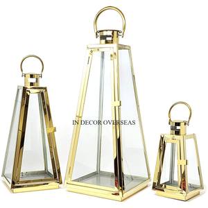 ชุดโคมไฟเทียน3ชิ้นทำจากโลหะเคลือบทองเกรดสูงพร้อมกระจกใสที่วางเทียนให้ดูสวยงามจากอินเดีย - Product Image 1
