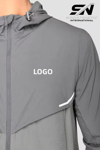 Hot Selling High Quality Lightweight Breathable Regular Fit Casual Sport Windbreaker Tracksuit 100% Nylon Stand Hood <b>Reflective</b> - Product Image 3