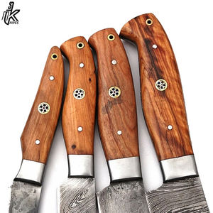 Ensemble de couteaux de cuisine faits à la main en acier Damas massif Couteau de chef tranchant sur mesure en acier inoxydable Sac à roulettes en cuir Manche en bois - Product Image 3