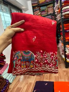 Sari de Mujer, Suave y Texturizado, con Bordado Completo y Blusa a Juego, Hecho en India, Disponible en Stock - Product Image 4