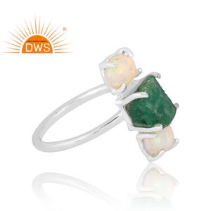 Anillo de piedras preciosas de ópalo etíope y Esmeralda Natural de Plata de Ley 925, joyería personalizada para mujer, regalo para ella - Product Image 4