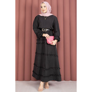 Ensemble jupe en mousseline noire XS avec détail volanté, motif uni, 2 pièces, short et haut de sport d'été - Product Image 5