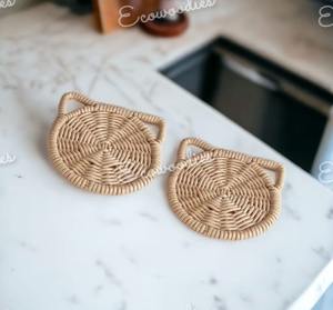 Napperons de table absorbants résistants à la chaleur napperons tissés en paille ronde de couleur naturelle pour table à manger napperons de cuisine rustiques épais - Product Image 4