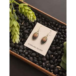 Navajo Handmade Black Jack Turquoise & Sterling <b>Silver</b> Drop <b>Earrings</b> Water Drop Shape - Product Image 3