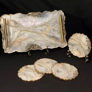 Plateau en résine Art Déco fait main de qualité supérieure, personnalisable pour la décoration de la maison, les mariages et le service de thé/café - Product Image 1