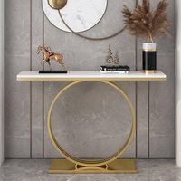 Table console en métal lourd avec plateau en marbre, style traditionnel moderne et luxueux pour salon, appartement, maison ou hôtel