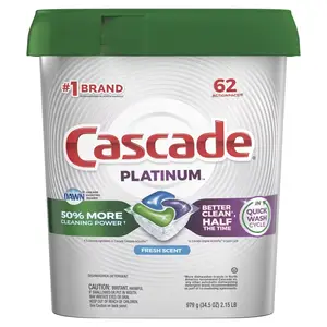 Cascade Platinum ActionPacs deterjen mesin cuci piring, aroma segar, 62 Hitungan