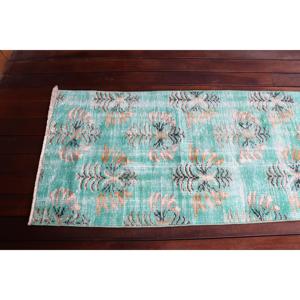 Vintage <b>Runner</b> Rug 2.2x7.8 ft (66x239 cm), Turkish <b>Green</b> Oriental Rug - Product Image 4