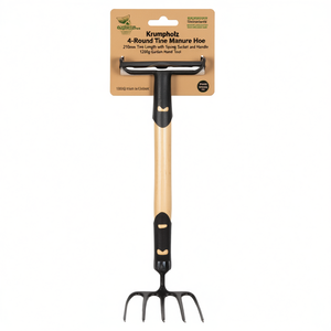 Houe à fumier à 4 dents rondes Krumpholz, longueur des dents 210 mm, avec embout à ressort et manche, 1200 g, outil de jardinage manuel - Product Image 3