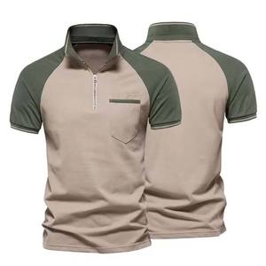 Ababus เสื้อโปโลชายซิปครึ่งตัว, เสื้อโปโลลำลองทรงหลวมแขนสั้นบล็อกสีแฟชั่นระบายอากาศโลโก้ที่กำหนดเอง - Product Image 1