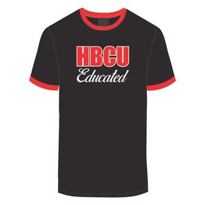 HBCU da uomo istruito in ciniglia a contrasto maglietta nera con lettere rosse ricamate abbigliamento collegiale in cotone morbido - Product Image 2