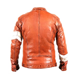 Chaqueta de moto de piel de oveja auténtica 100% al por mayor para hombre piezas perforadas a rayas ajustadas talla XL con cierre de cremallera - Product Image 5