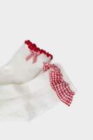 Chaussettes personnalisées en gros avec logo, nœud rouge et dentelle à carreaux pour femmes et filles, chaussettes en coton personnalisées pour un usage décontracté, cadeaux