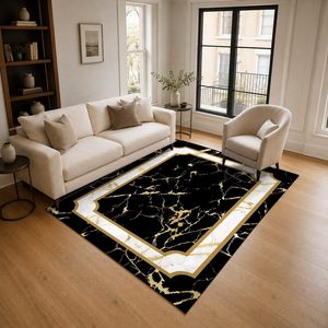 <b>RUGS</b> DEPOT LXDP-0505 Wholesale Black Charcoal Contemporary Geometric Digital Printed Machine Washable Chenille Area <b>Rug</b> <b>Non</b> <b>Slip</b> - Product Image 2