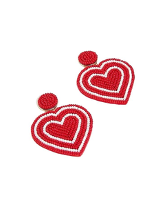 Pendiente de cuentas de semilla de corazón rojo y blanco con bordado de moda superior con artesanía elegante y brillo de moda de la India - Product Image 1