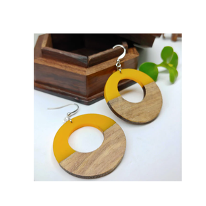 Boucles d'oreilles en bois et en résine de style Mode féminine Diamant géométrique Combinaison complète Artisanat indien échantillon gratuit - Product Image 6