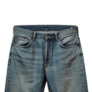 Jean en denim tissé bleu clair délavé vintage pour homme, coupe droite ample, taille mi-haute, style décontracté, vente en gros OEM, logo personnalisé, marque privée, collection printemps - Product Image 1