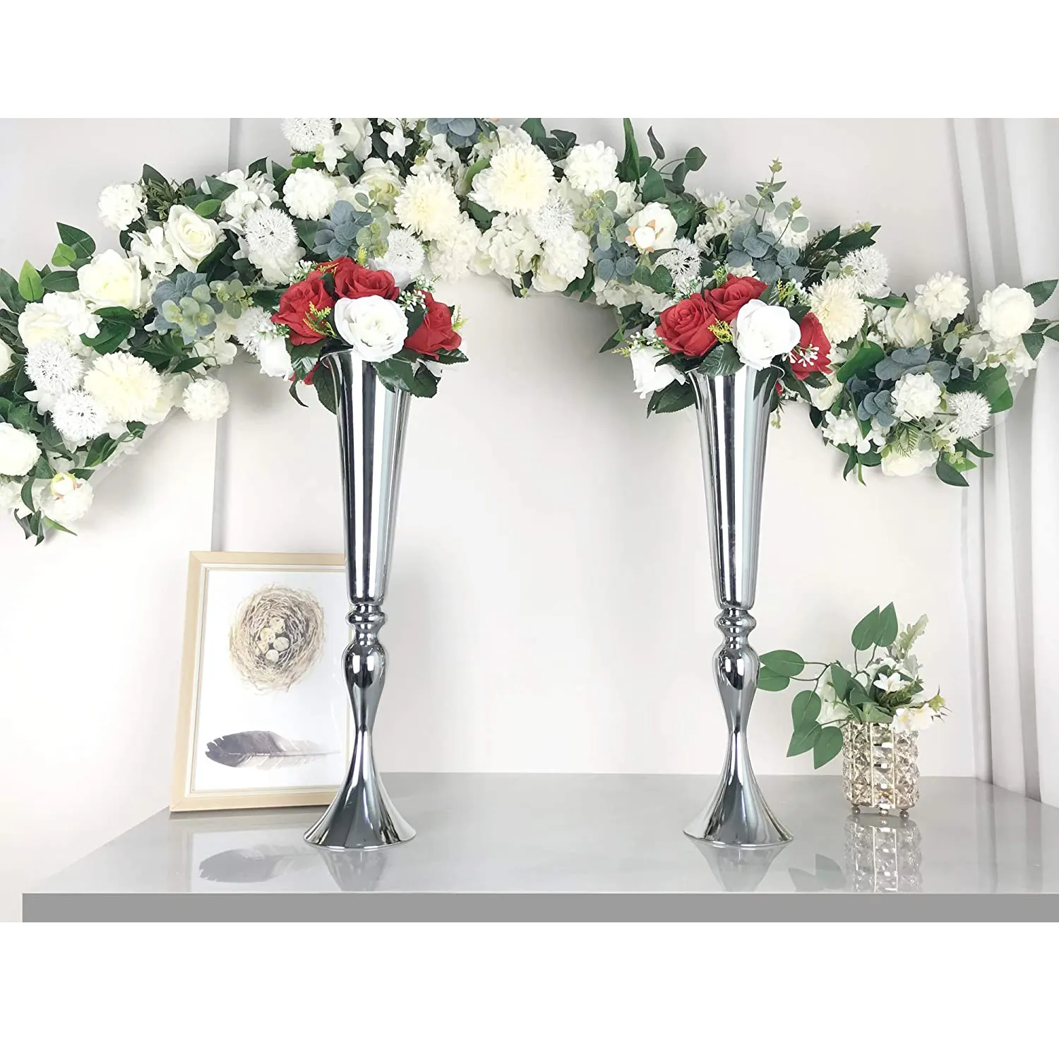 Vas bunga logam dekorasi meja, vas bunga perak untuk tengah meja pernikahan pesta resepsi acara dekorasi ulang tahun