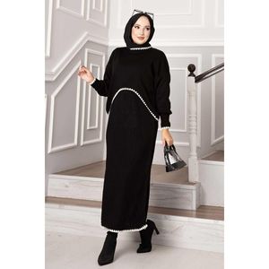 Conjunto modesto de 2 piezas con manga acanalada negra con tacto elegante - Product Image 4