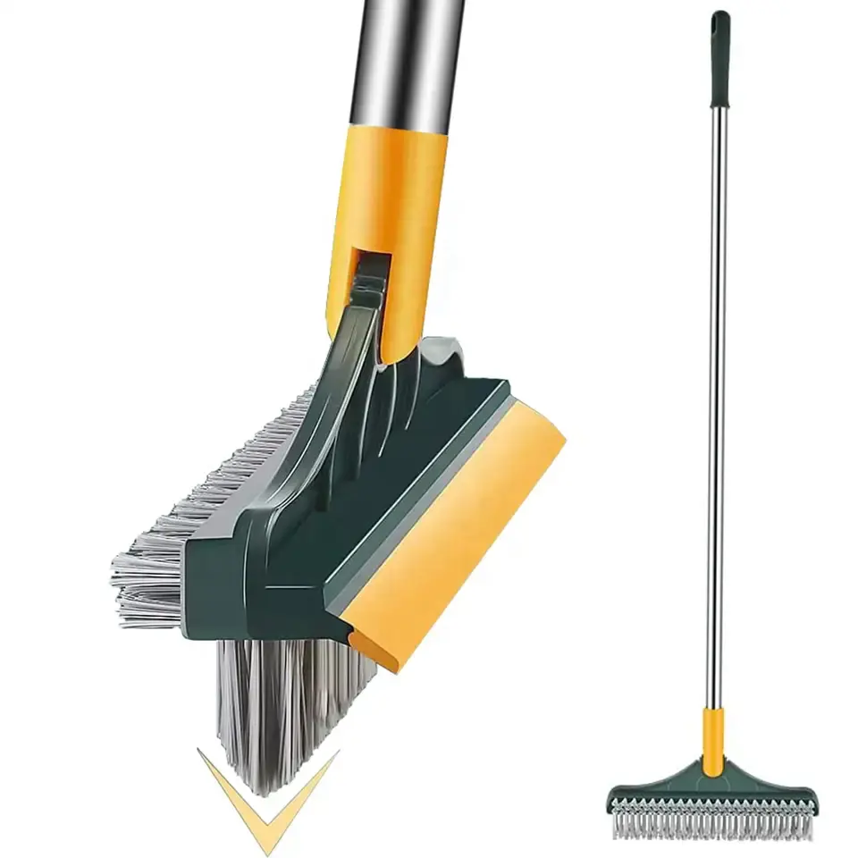 Long Handle Upgrade Rotatable Handle Broom With Scraper Window Washing Brush Squeegee 3 In 1 Floor Scrub Stiff Broom Mop