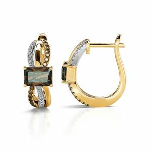 Jeulia Two Tone Crossover Emerald Cut Sterling <b>Silver</b> <b>Stud</b> Earrings - Product Image 2