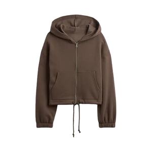 Sweat-shirt à capuche zippé avec logo personnalisé pour femmes sweat-shirt en polaire de couleur unie OEM ODM approvisionnement de l'usine haut pour femmes - Product Image 3