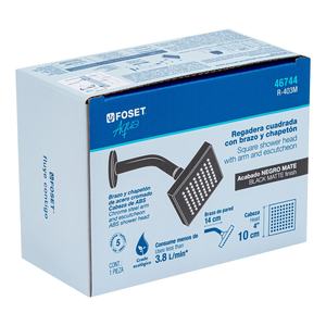 Pomme de douche carrée Foset R-403M 4' en ABS avec finition noir mat, ensemble de quincaillerie de salle de bain mural, design contemporain, écologique - Product Image 1