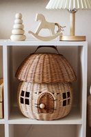 Panier à champignons artisanal avec poignée Organisateur de rangement de jouets pour enfants Panier en rotin en osier de style maison de fée mignonne OEM
