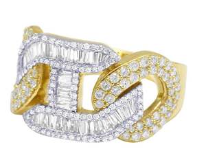 Bague de fiançailles pour homme en argent sterling 925, sertie pavé en or jaune, avec moissanite VVS de 10,00 carats, taille baguette et taille ronde, style Hip Hop - Product Image 5