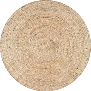 Handwoven <b>Jute</b> Area <b>Rug</b> <b>Round</b> Natural Yarn Rustic Vintage Beige Braided Reversible Eco Friendly PET Friendly Medium Pile Bedroom - Product Image 1